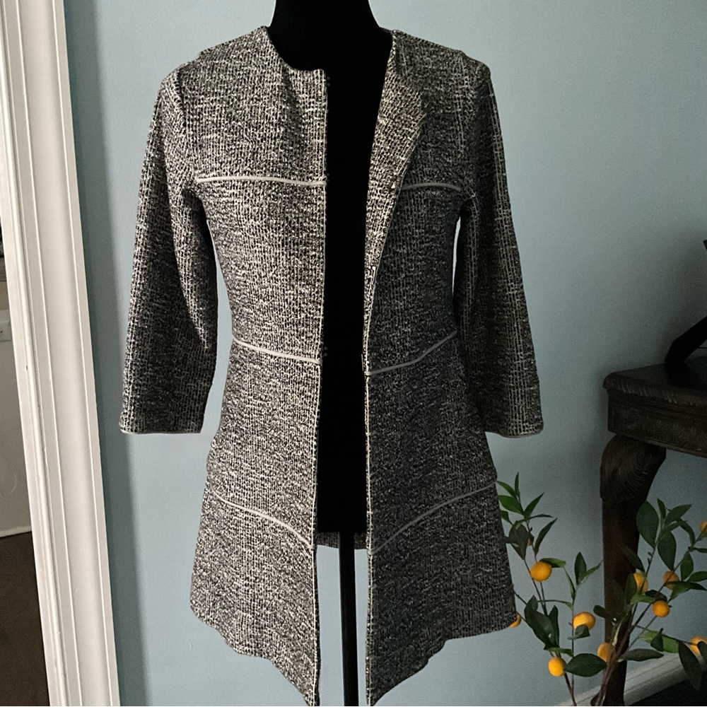 Sz XSmall CAbi The Times Jacket Car Coat Black & White 5299